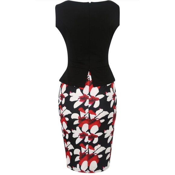 👗 2/$30 👗 Keyhole Neck, Knee Length Business Dress with Floral Bottom Medium - Picture 2 of 5